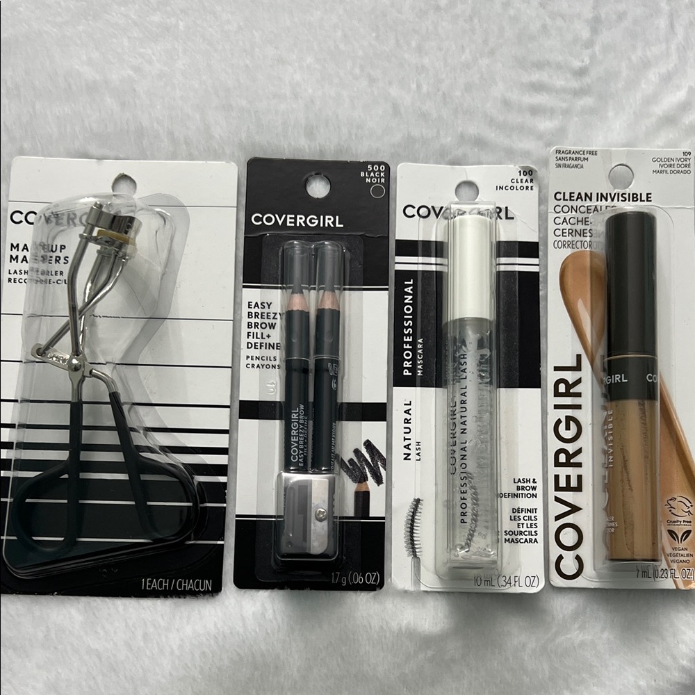 CoverGirl Makeup Bundle Mascara Brow Pencil Concealer Lash Curler NEW